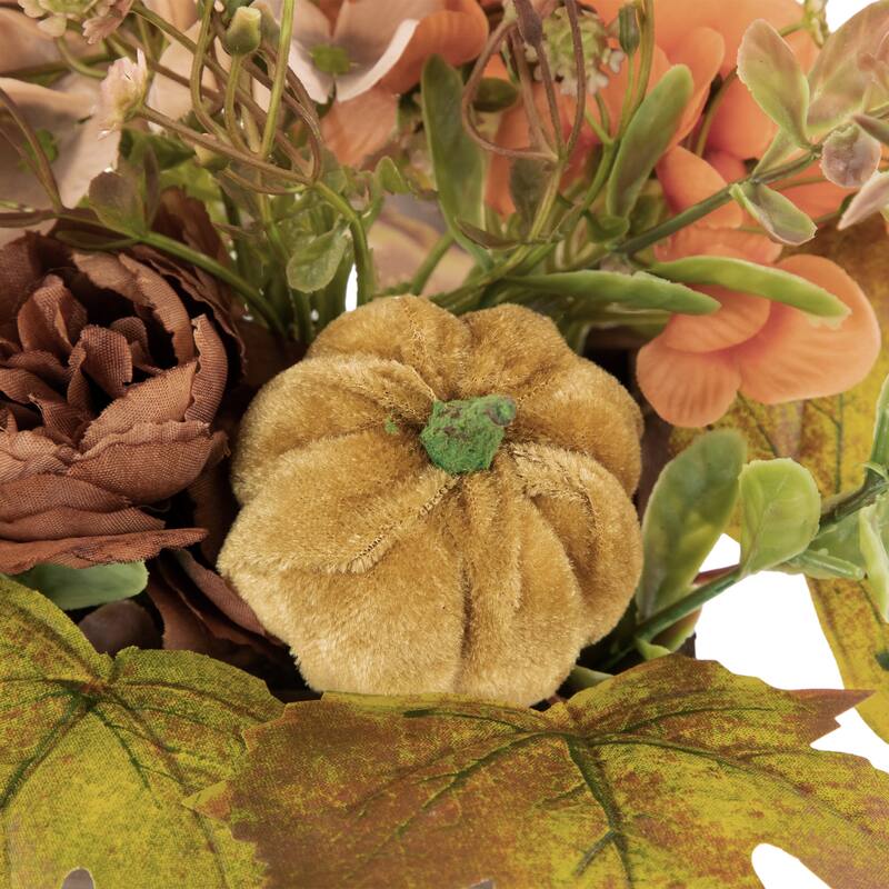 Floral and Pumpkin Wooden Box Fall Harvest Decoration - 10" x 8" - Orange and Brown - 10" x 8"