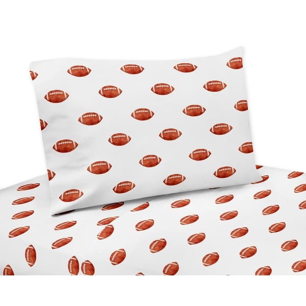 slide 2 of 4, Sweet Jojo Designs Brown and White Football Boy 4pc Queen Sheet Set for the Vintage Foot Ball Sports Themed Footballs Collection