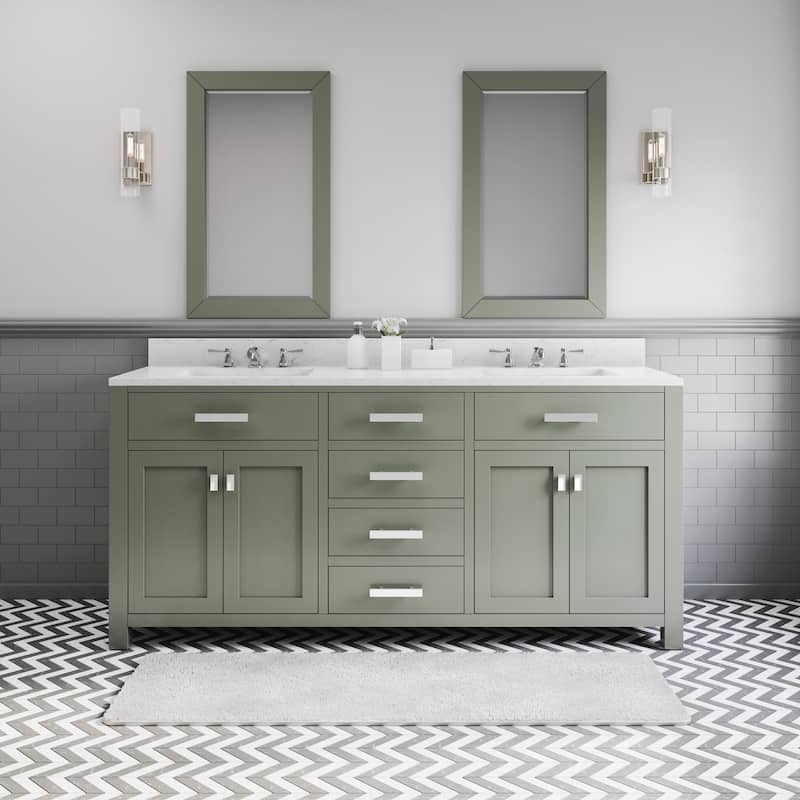 Madison Carrara White Marble Countertop Vanity in Green with Faucet