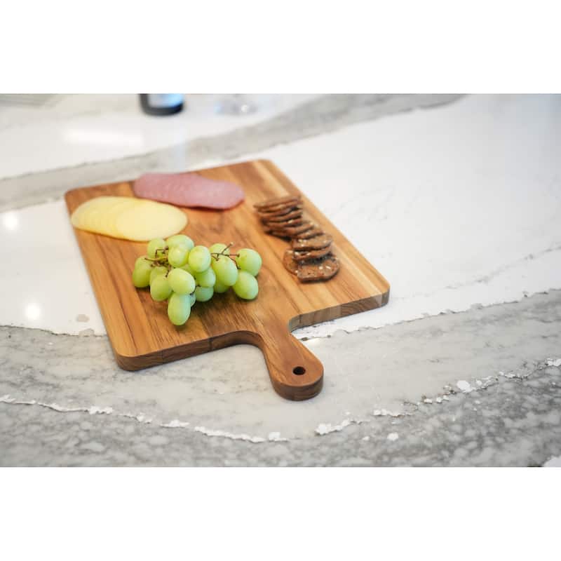 EcoDecors 19" x 12" Teak Cutting Board with Juice Groove & Handles, 100% FSC Certified Edge Grain Wood