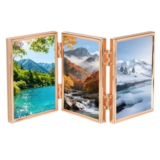 Three Picture Display Frame Triple Picture Frame, Hinged 3 Photos Folding Collage Photo Frames with ...