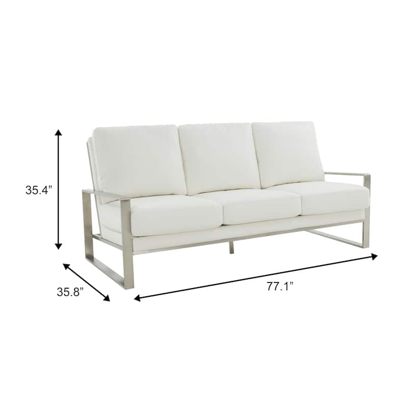 Jefferson 3 Seater Leather Sofa in Brushed Silver Stainless Steel Frame with Pocket Spring Couch for Living Room Office Lounge