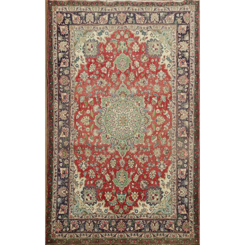 Hand Knotted Oriental 100% Wool Carpet Traditional Geometric Red Tabriz Area Rug - 7' 11'' X 5' 0''