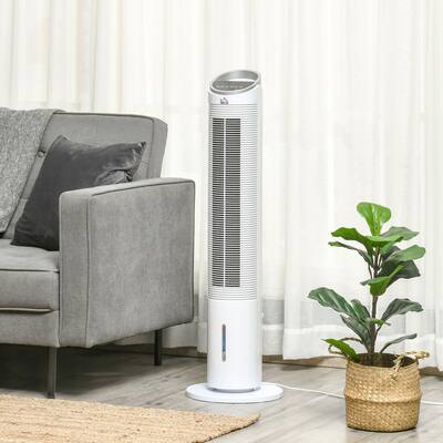 HOMCOM 0.5 Gallon Portable Oscillating Air Cooler Fan, Standing Ice Floor Fan with Humidifier, 3 Modes, 3 Speeds