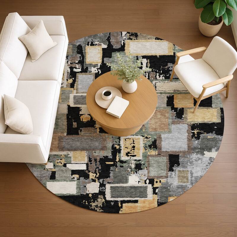 Machine Washable Indoor/ Outdoor Contemporary Geo Chantille Rug
