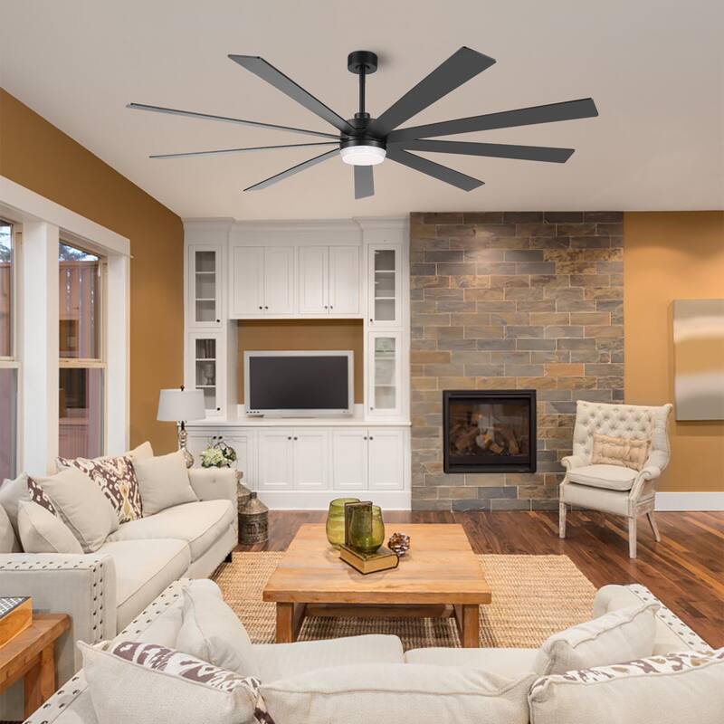 WINGBO 65/72 inch DC Motor Indoor Ceiling Fan with Light & Remote... - 72 - Black