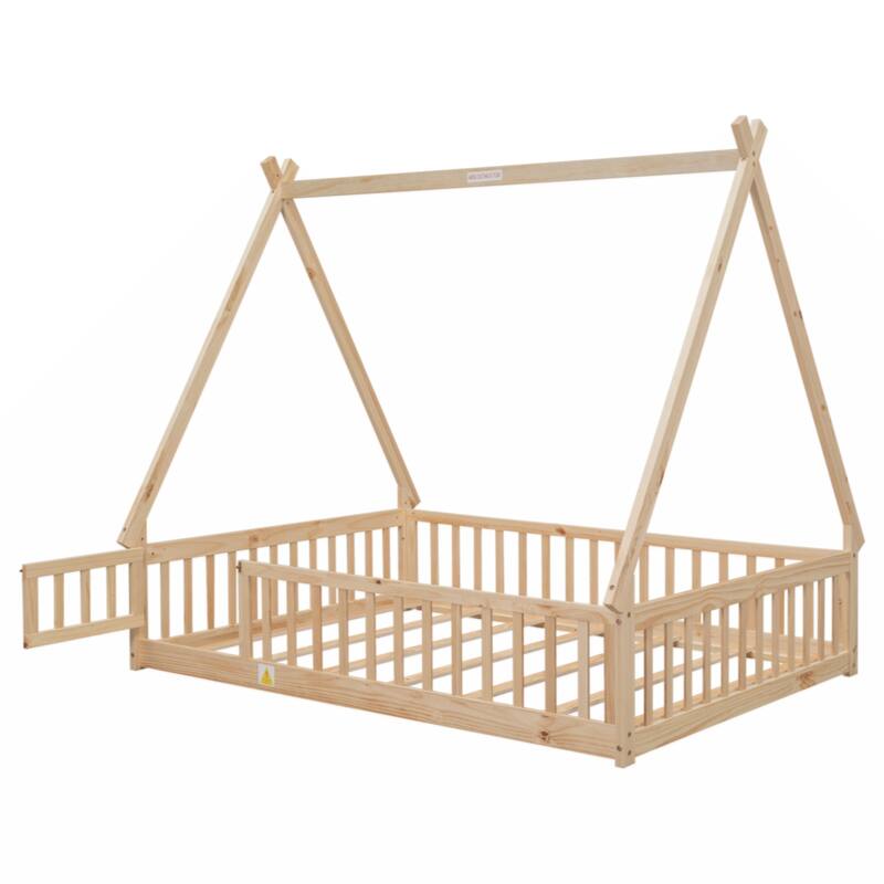 Full Tent-shaped Floor Bed, with Guardrails, Slats, Door