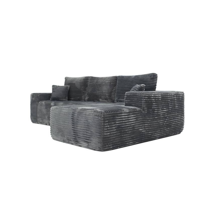 Modular Sectional Sofa with L-Shape Chaise Lounge, Corduroy Deep Seat Cloud Couch, Corner Upholstered Sofa with 2 Pillows