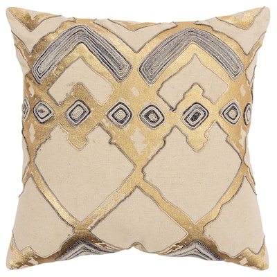 Beige Gold Foil Distressed Modern Throw Pillow
