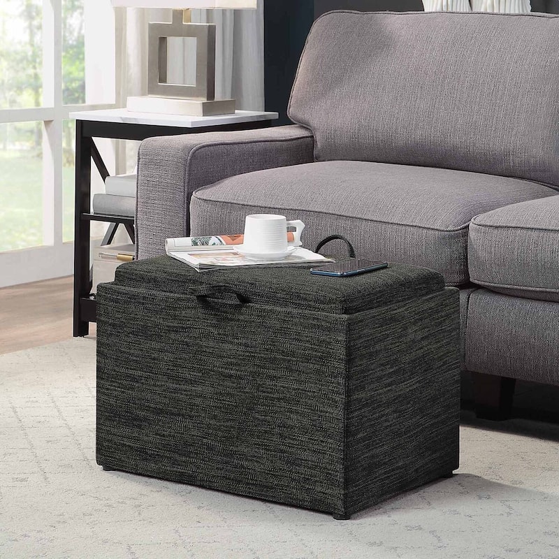 Storage Ottoman with Reversible Tray - Stylish Storage Box with Cushion Seat and Functional Tray Top for Home Organization