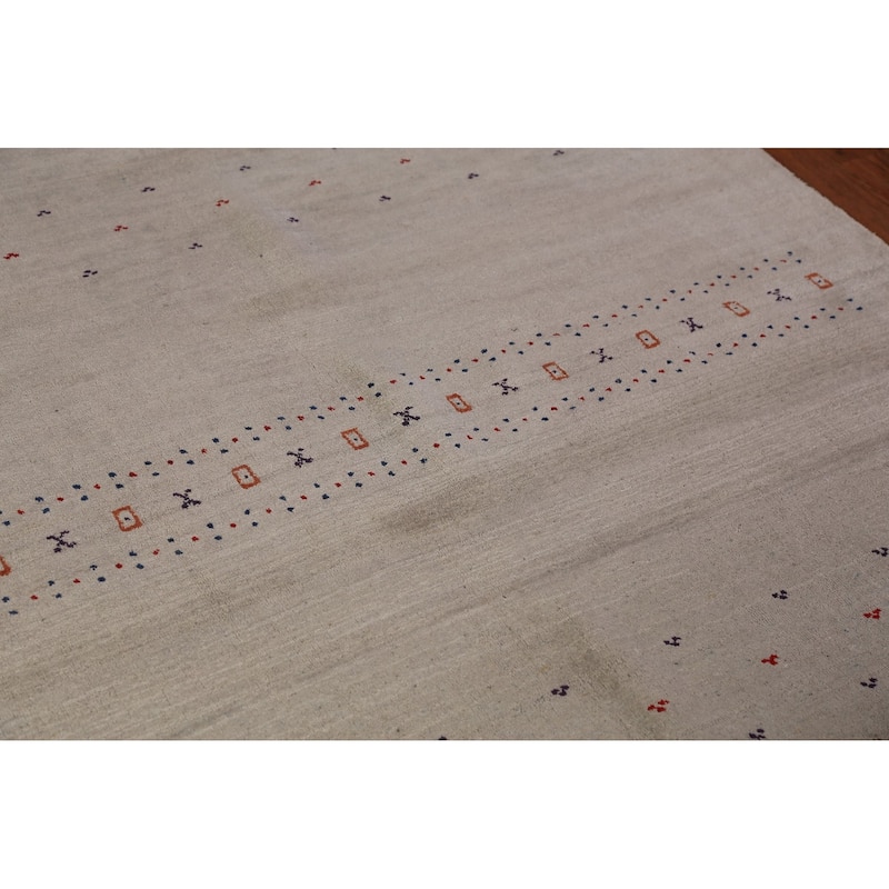 Tribal Gabbeh Area Rug Hand-Knotted Beige Wool Carpet - 5'8" x 7'9"