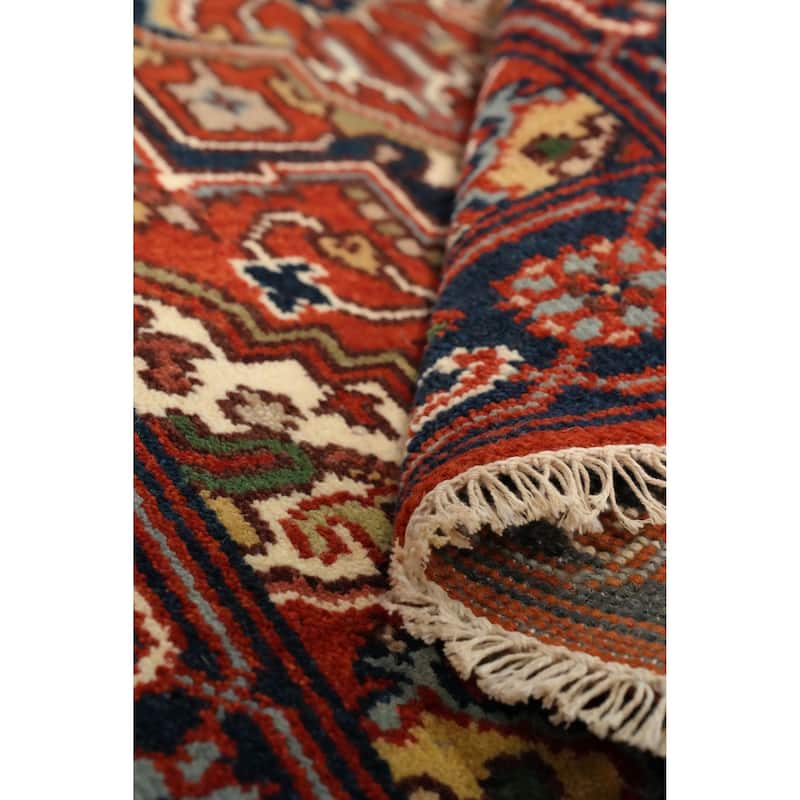 Hand Knotted Oriental 100% Wool Carpet Traditional Geometric Oranges & Rust Heriz (serapi) Area Rug - 4' 11'' X 3' 0''