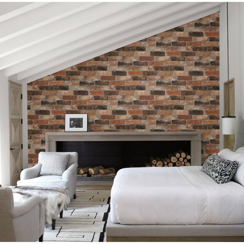 Riverside, Reclaimed Bricks Rustic, 33 FT. L x 20.5In. W Wallpaper Roll - Orange