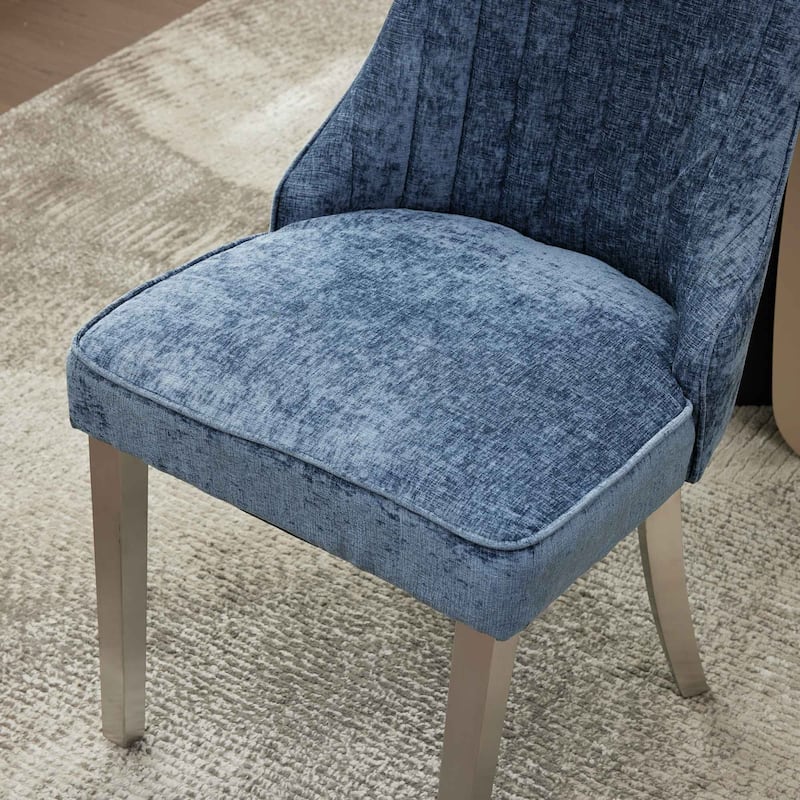 Chenille Fabric Dining Chairs, Tufted Upholstered Kitchen Chairs, High Back Dining Chairs with Stainless Steel Legs
