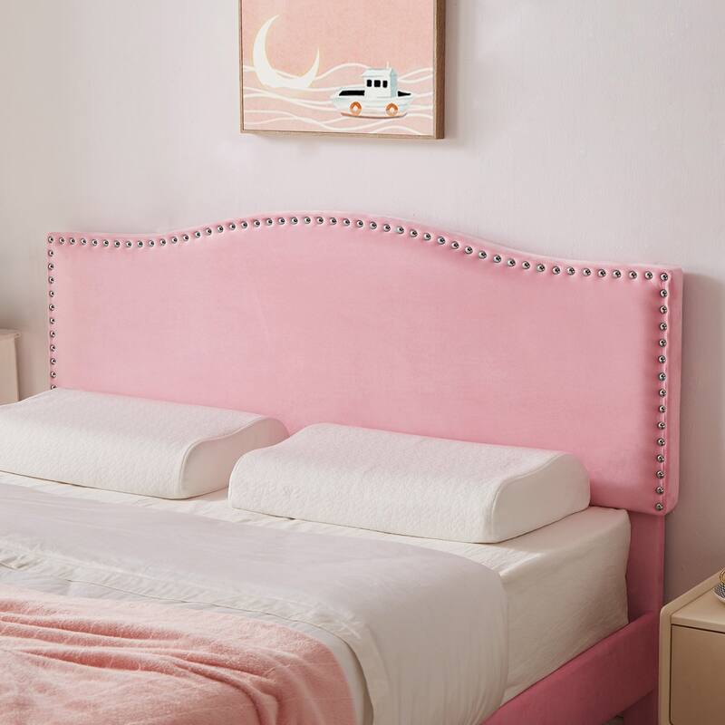 VECELO, Upholstered Platform Bed Frame with Adjustable Headboard, Twin/Full/Queen Size Beds, Pink