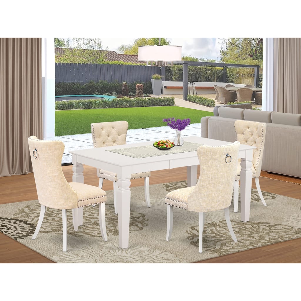 East West Furniture Dinette Set Includes a Rectangle Wooden Table and Upholstered Chairs, Linen White (Pieces Options)