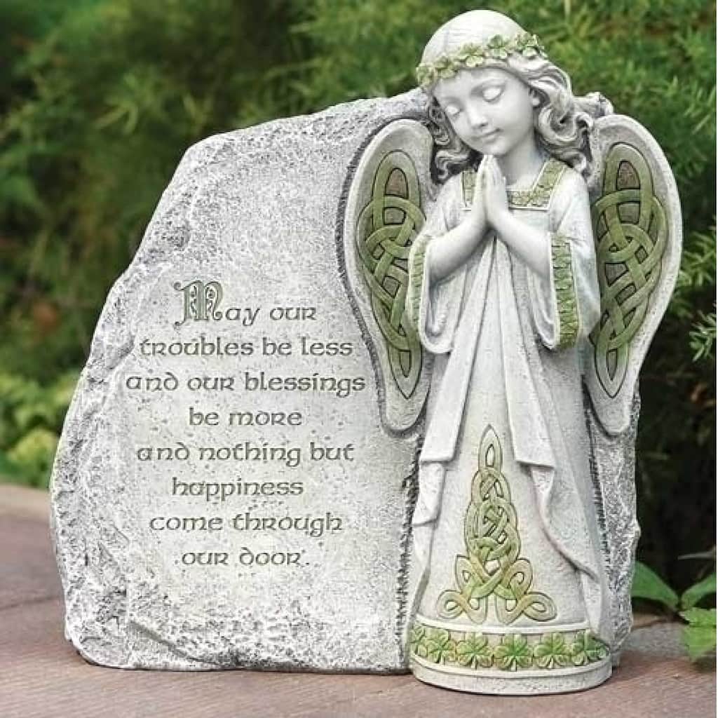 Pack of 2 Irish Blessing Angel Outdoor Garden Statues 9.75" - Grey