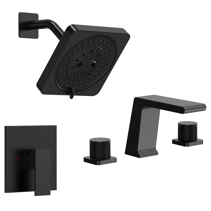 7-Spray Shower Faucet with 8 in. Widespread Double Handle Bathroom Faucet - Matte Black