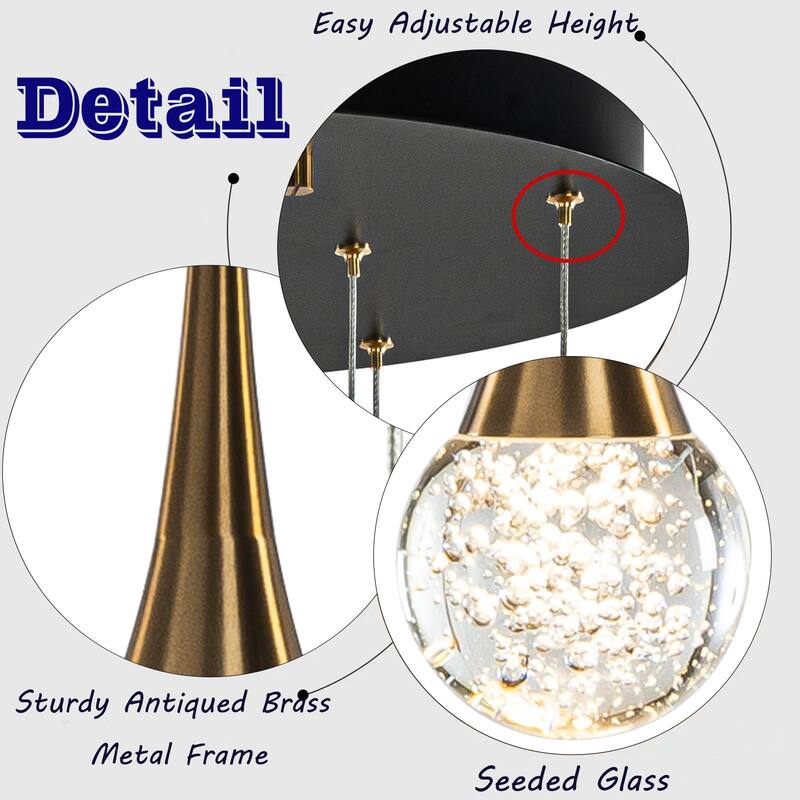 18'' 8-Light Modern Seeded Glass Cluster Integrated LED Teardrop Staircase Chandelier Minimalist Entryway LED Pendant Light