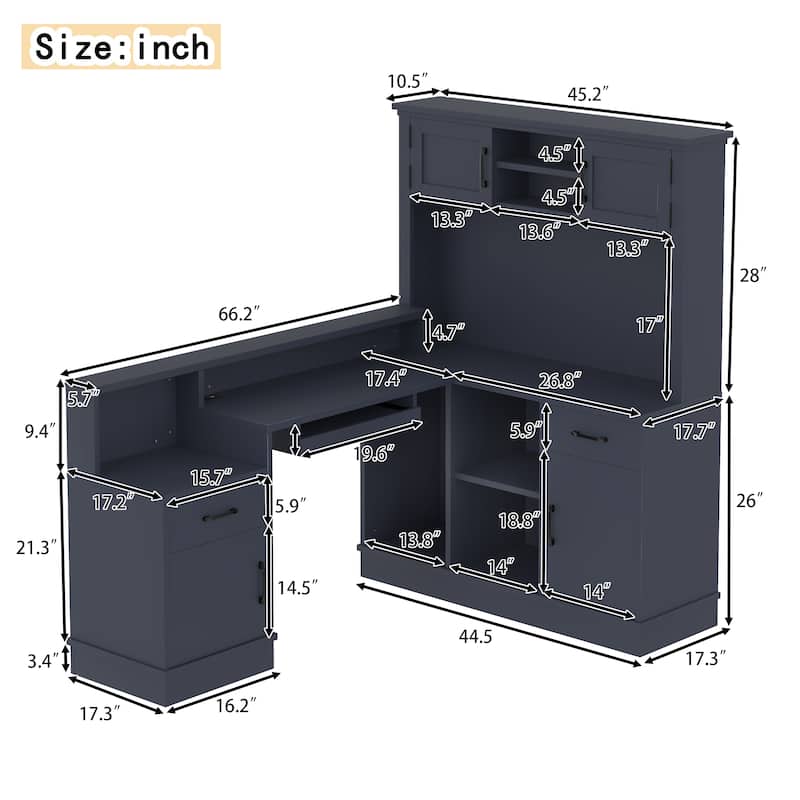 L-Shaped Corner Desk with Outlet, Drawers & Bookshelf, Study Table, Writing Desk Gaming Computer Desk with Storage