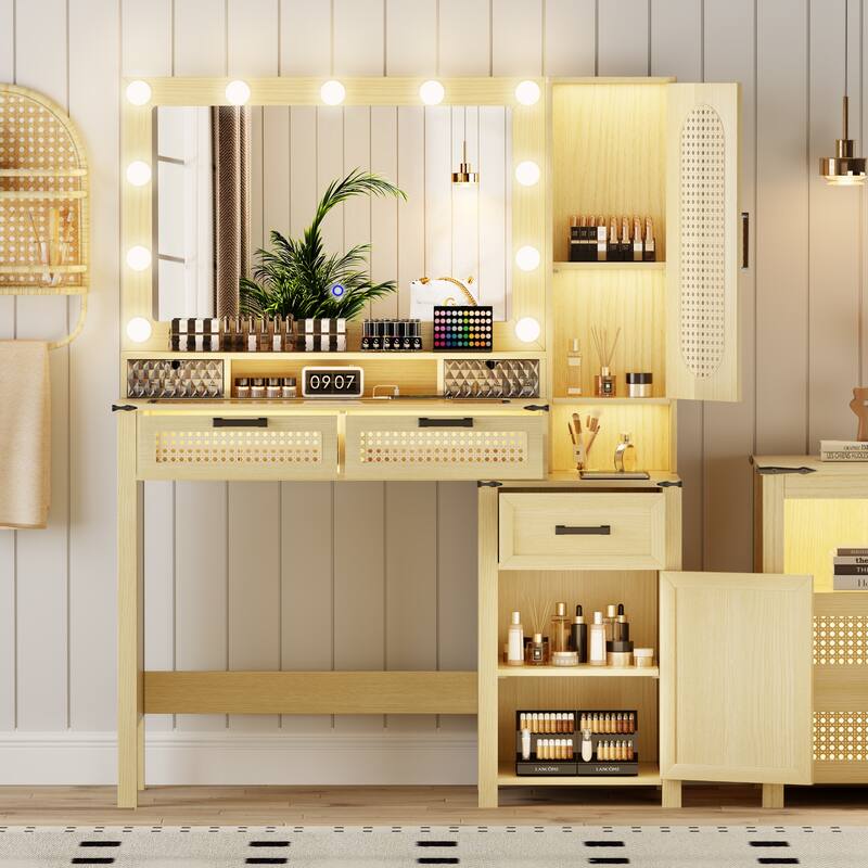 Makeup Vanity With LED Light and Charging Station