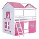 preview thumbnail 6 of 7, White+Pink Bunk Wood House Bed with Elegant Windows, Sills and Tent