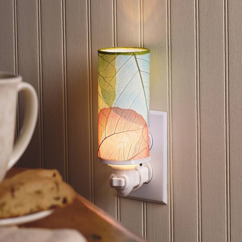 Cylinder Nightlight, Cocoa Leaves Shade, 3 x 3 x 7 in. - 3 x 3 x 8 - multi