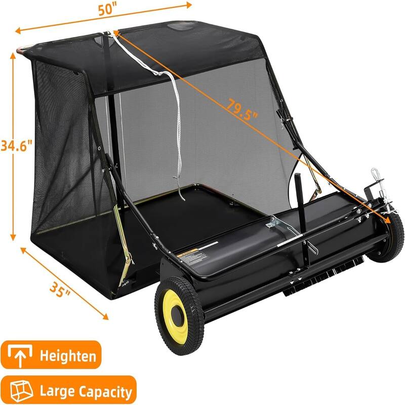 50 in Tow-Behind Lawn Sweeper with 26 cu. ft. Hopper Adjustable Height and Quick-Dump Rope