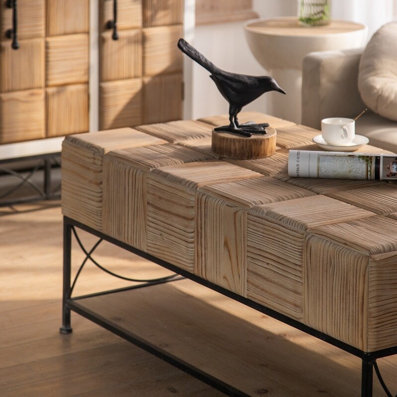 Coffee Table for Small Space 2 Tier Small Grid Splicing Design