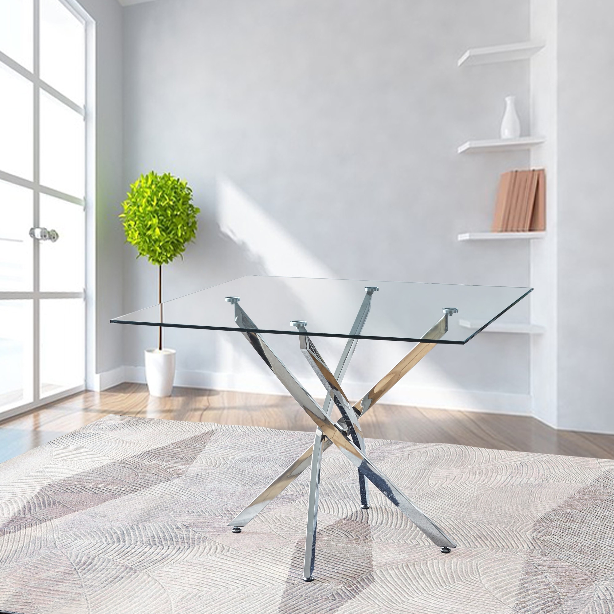 Rectangular square shop glass dining table