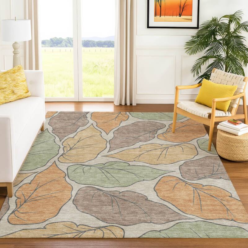 Machine Washable Indoor/ Outdoor Contemporary Floral Chantille Rug