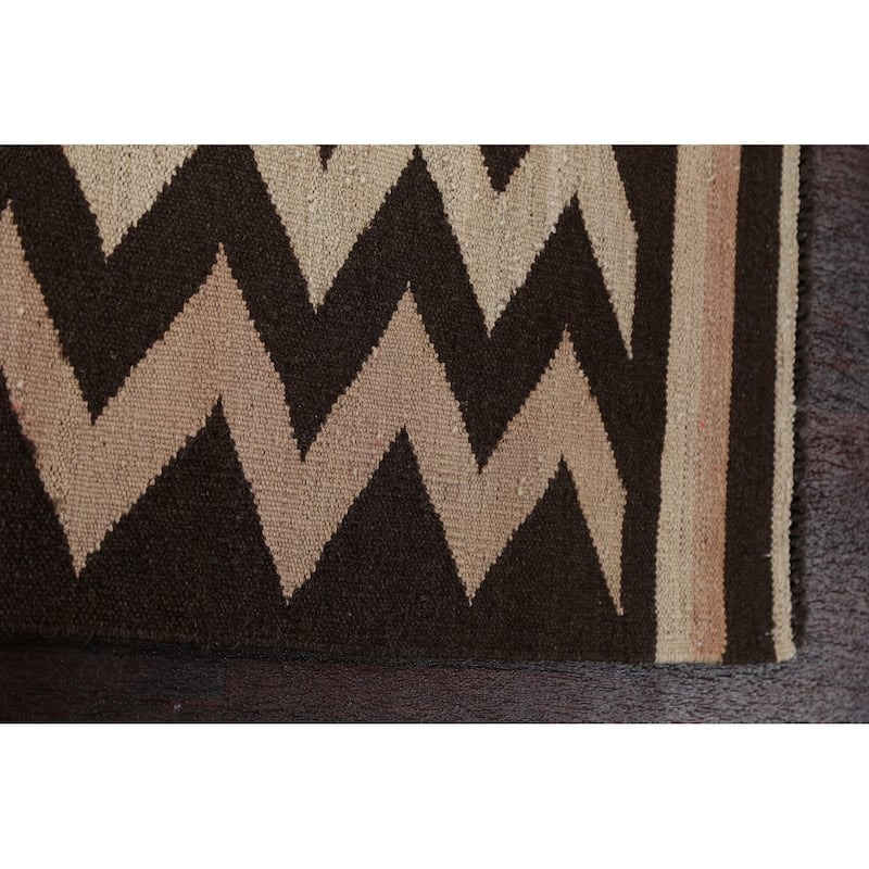 Chevron Style Kilim Natural Dye Wool Area Rug Flat-weave Foyer Carpet - 5'2" x 6'11"