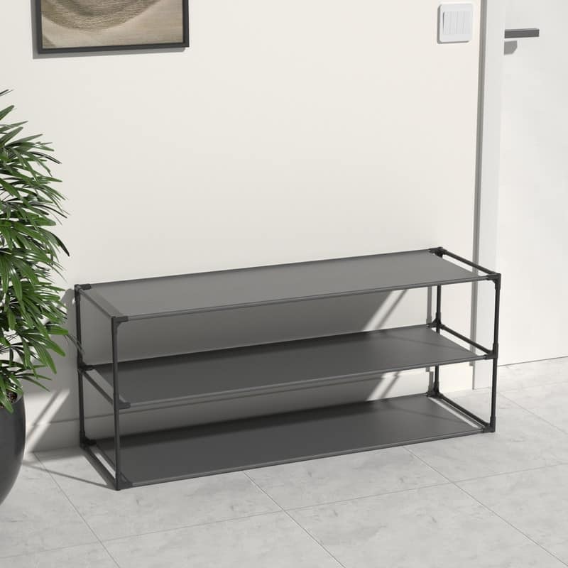 4 Tier Shoe Rack Detachable Non-Woven Waterproof Fabric Shoe Organizer Tower Black