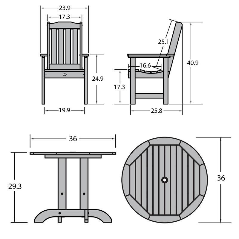 Lehigh 3-Piece Outdoor Dining Set - 36" Round Table, Dining-height
