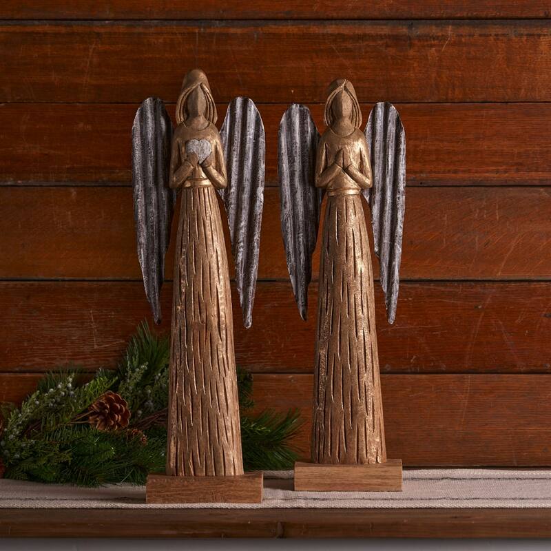 Set of 2 Angel Mango Wood Christmas Tabletop Figures 22.75"