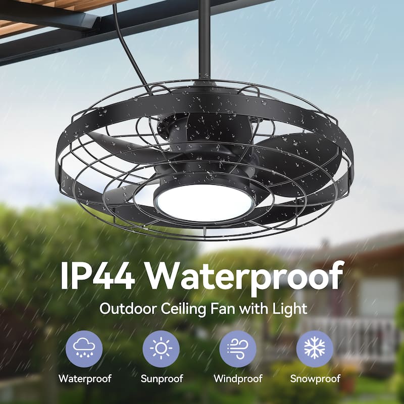 20" 5-Blade Waterproof Plug-in Outdoor Ceiling Fan with Dimmable LED Light and Remote