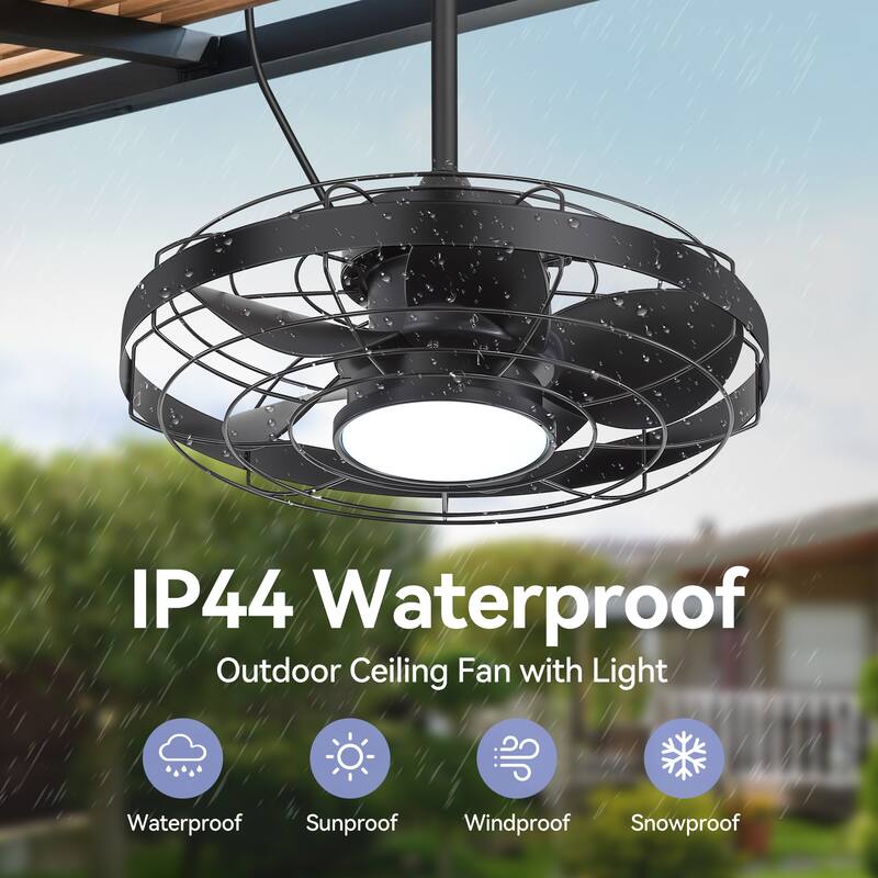 18.9-inch Flush Mount Caged Ceiling Fan with Light and Remote (7-Blade)