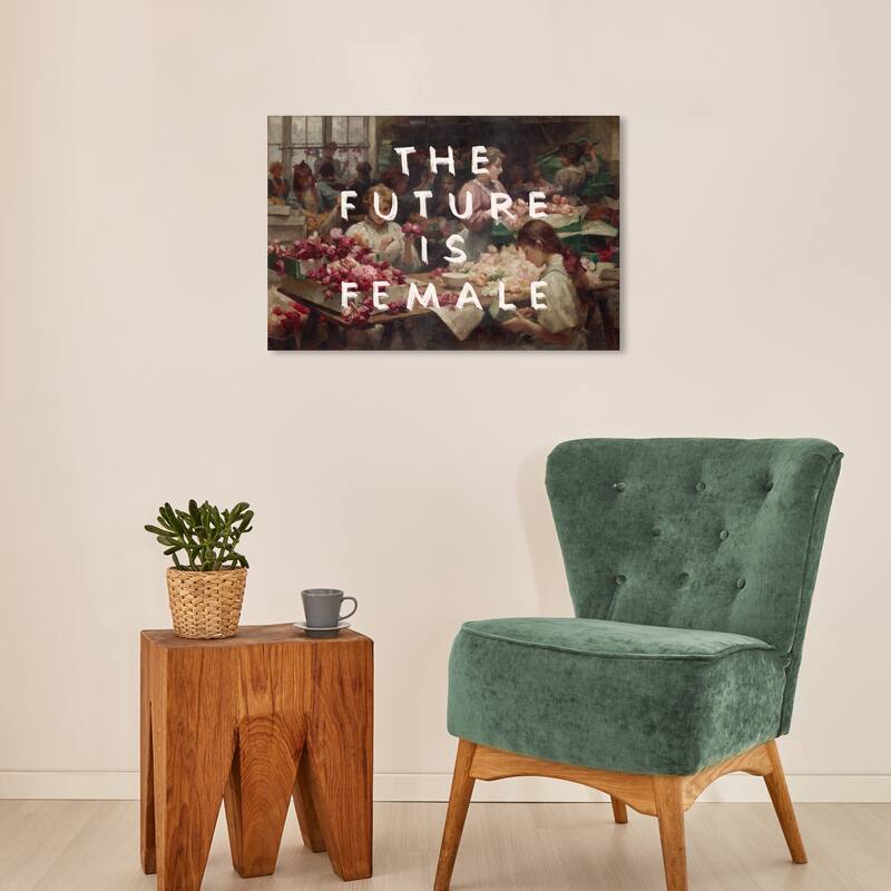 Wynwood Studio Canvas Fashion and Glam The future is Female White and Light Green Shabby Chic Wall Art Canvas Print - 16 x 24