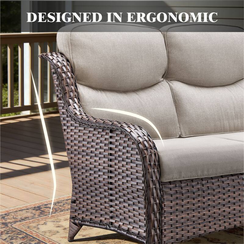 Meyreso Handwoven Wicker Outdoor Patio 3-Seat Sofa with 5-Inch Thick Cushions