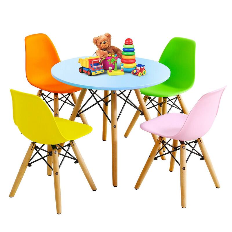 Gymax 5 PC Kids Colorful Round Table Chair Set w/ 4 Armless Chairs - See Details - Blue, Green, Pink, Yellow, Orange - See Details