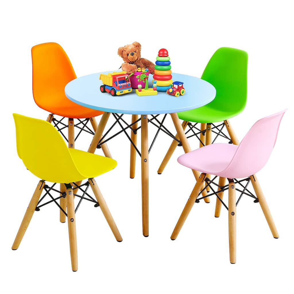 Gymax 5 PC Kids Colorful Round Table Chair Set w/ 4 Armless Chairs - See Details