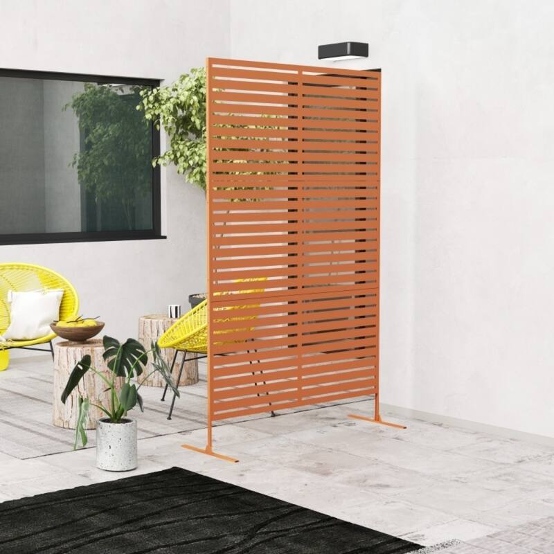 Brown Steel Outdoor Privacy Screen with Trellis Panels and Easy Assembly - 48" L x 17.7" W x 78" H