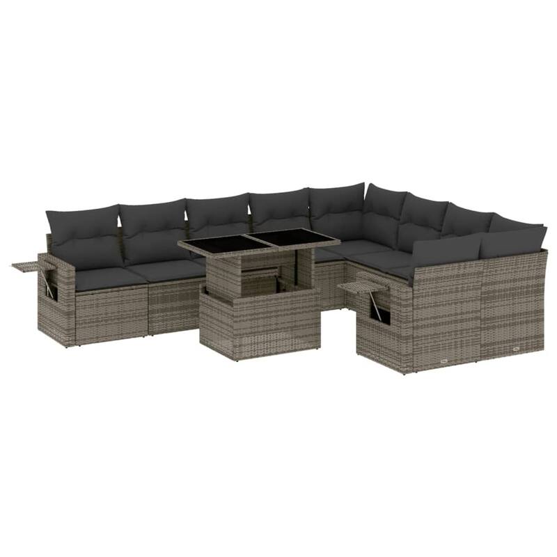 vidaXL Patio Sofa Set with Cushions Outdoor Furniture 10 Piece Poly Rattan - 21.7 x 39.4 x 28.7