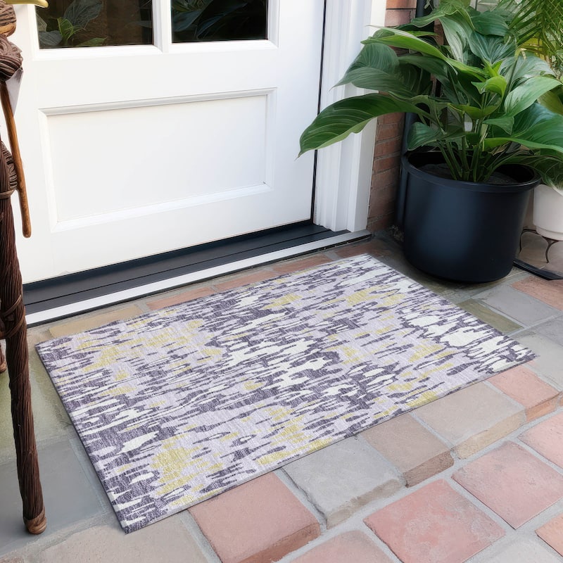Machine Washable Indoor/ Outdoor Modern Watercolor Chantille Rug