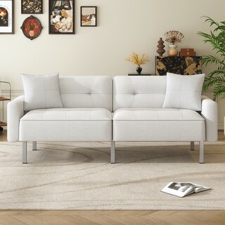 Linen Upholstered Modern Convertible Folding Futon Sofa Bed for Compact ...