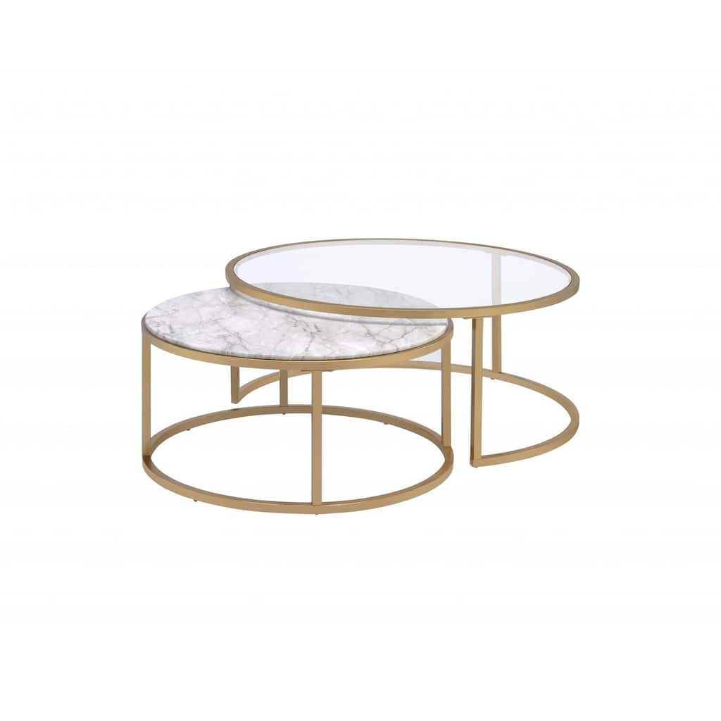 HomeRoots 36" Clear And Gold Glass And Iron Round Nested Coffee Tables - 36