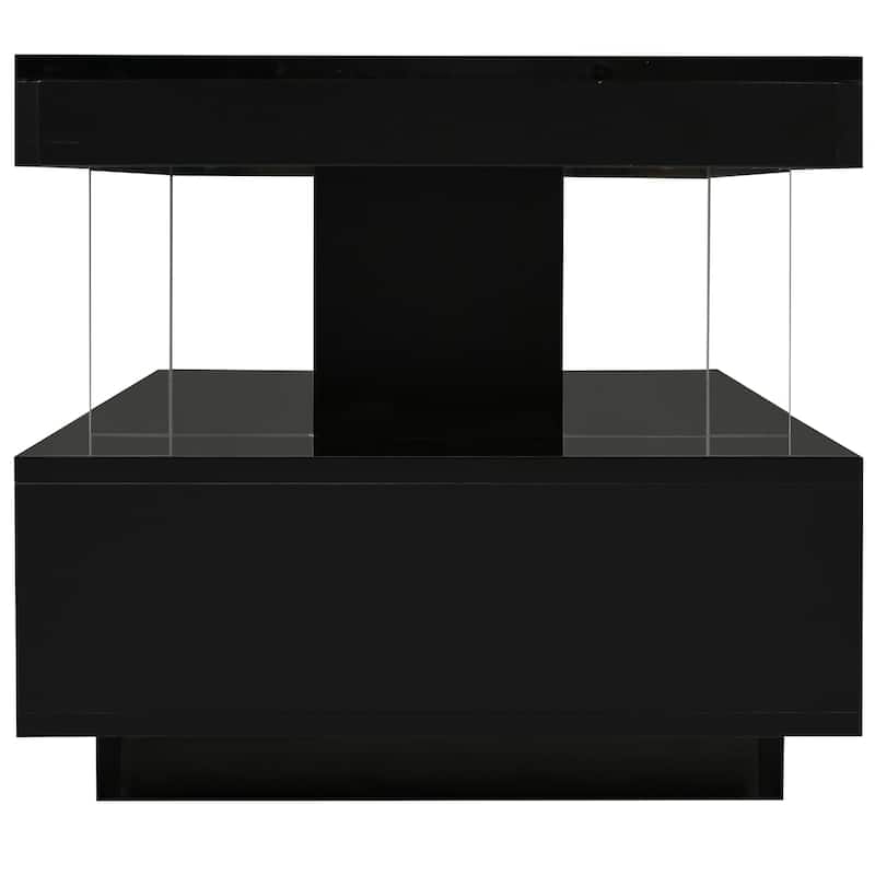 Roomfitters Modern Coffee Table with Storage Shelf and Display Space, Center Table with Lighting Effect