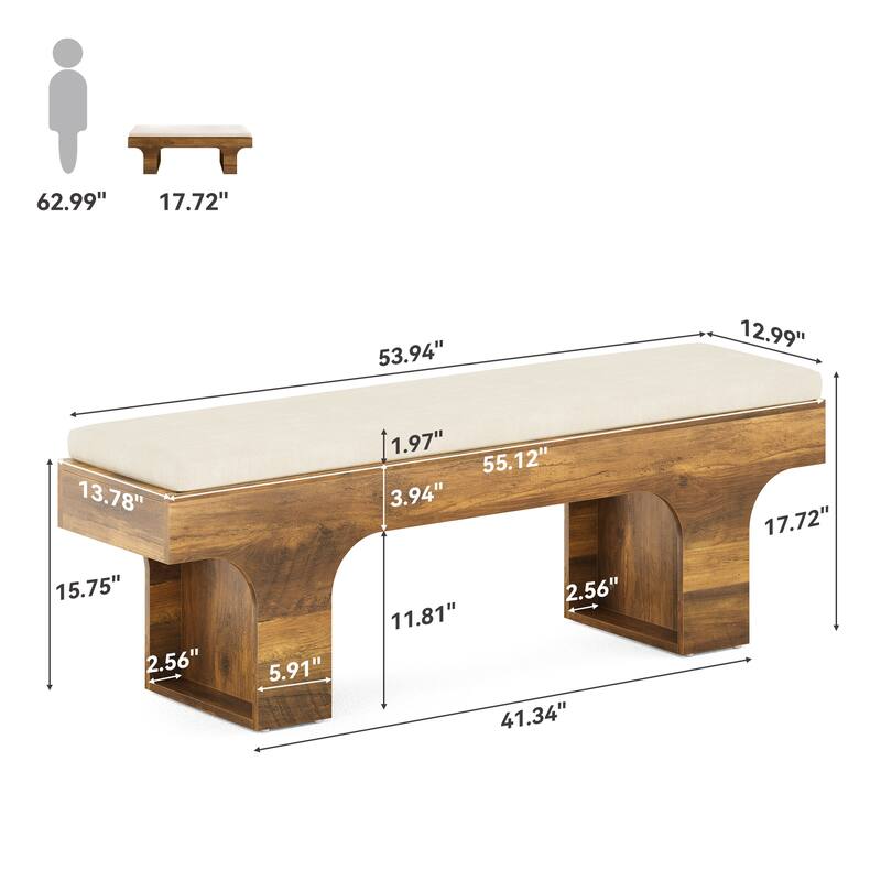 Dining Bench with Linen Cushion, 55.2" End of Bed Upholstered Bench