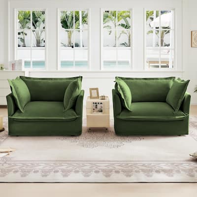 Upholstered Armchair Set of 2, Living Room Reading Chair with High Back Pillows, Removable Chair, Cover Modern Single Sofa Chair