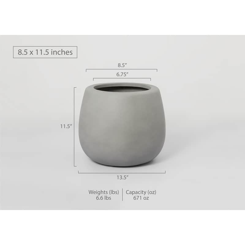 Short Narrow Mouth Globe 1- Piece Fiber Stone Round Planter Pot - 11.5 in. H x 8.5 in. W x 8.5 in. L - Grey